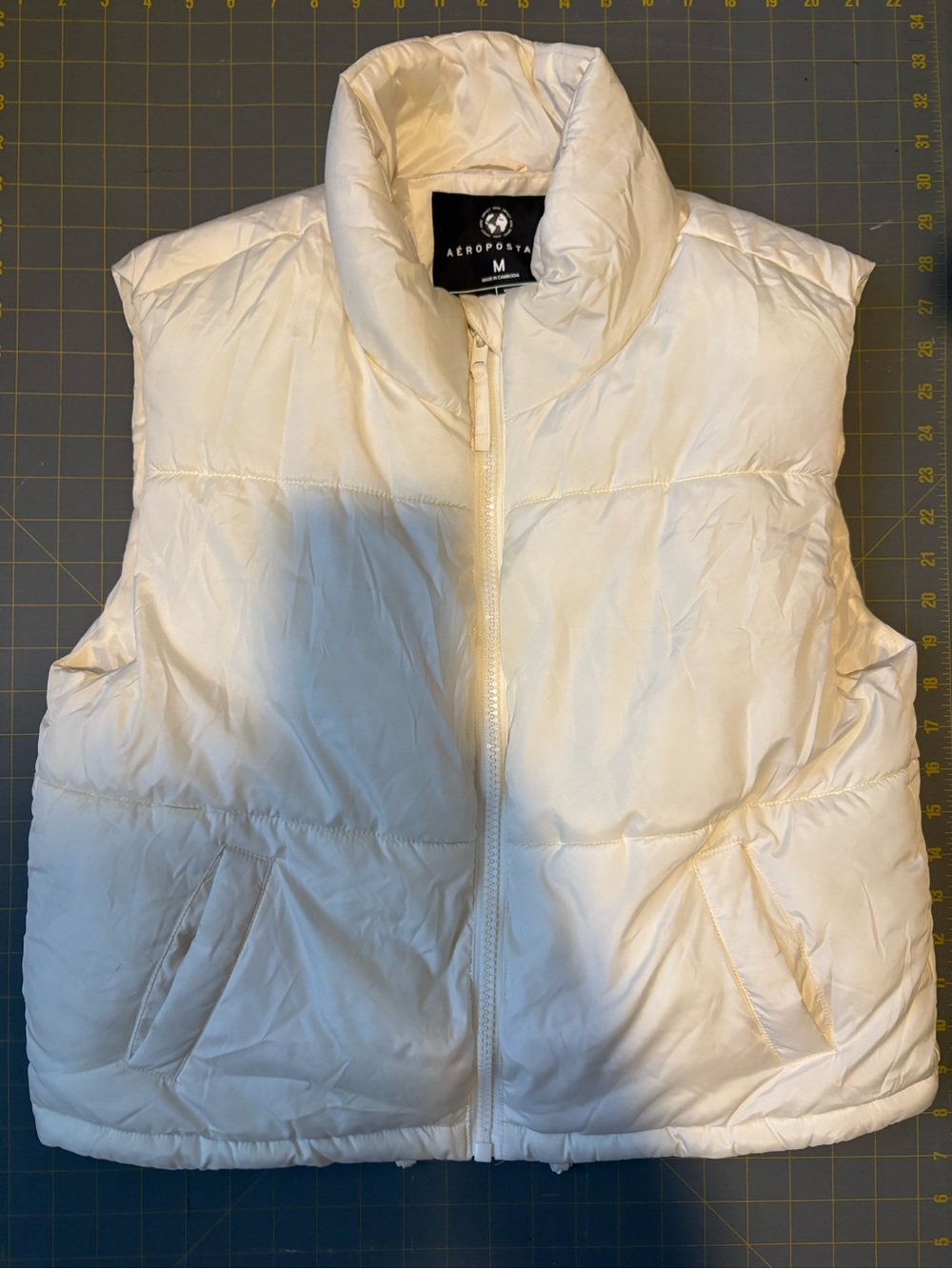 Aeropostale Cream Quilted Puffer Vest - Zip Front